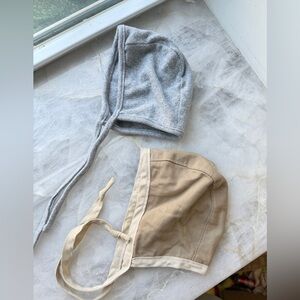Gray and Tan Kids' Bonnet Set